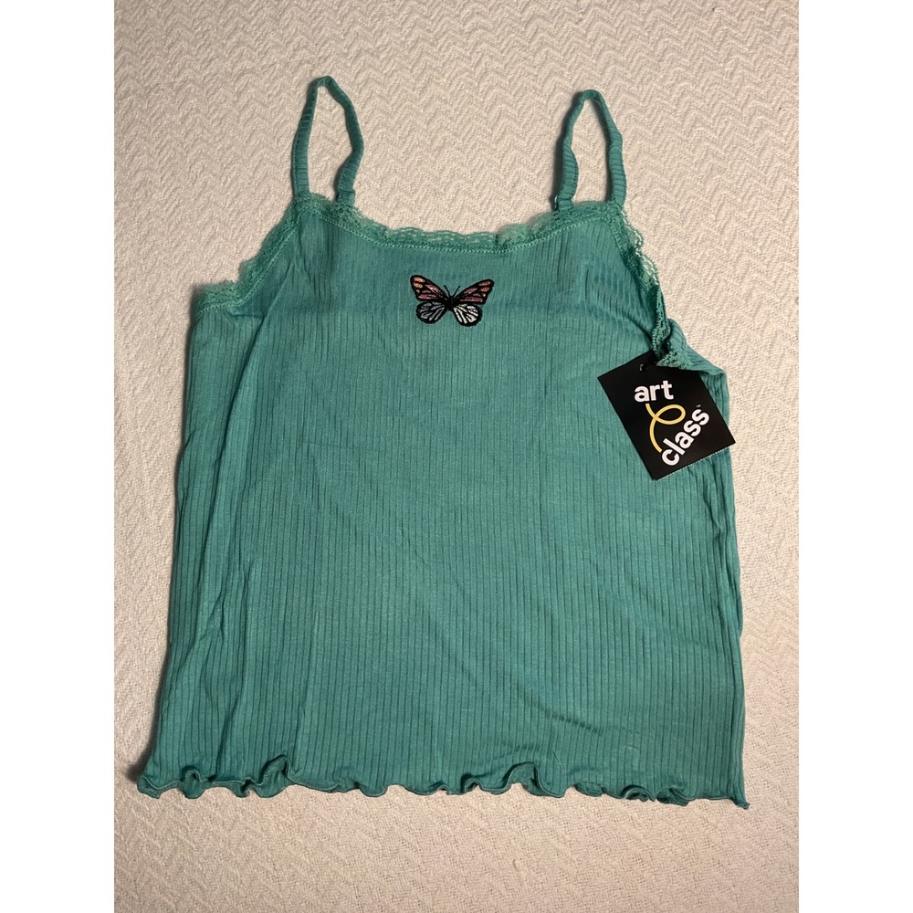 Art Class Kids Teal Ribbed Butterfly Camisole Tank Top M 7/8